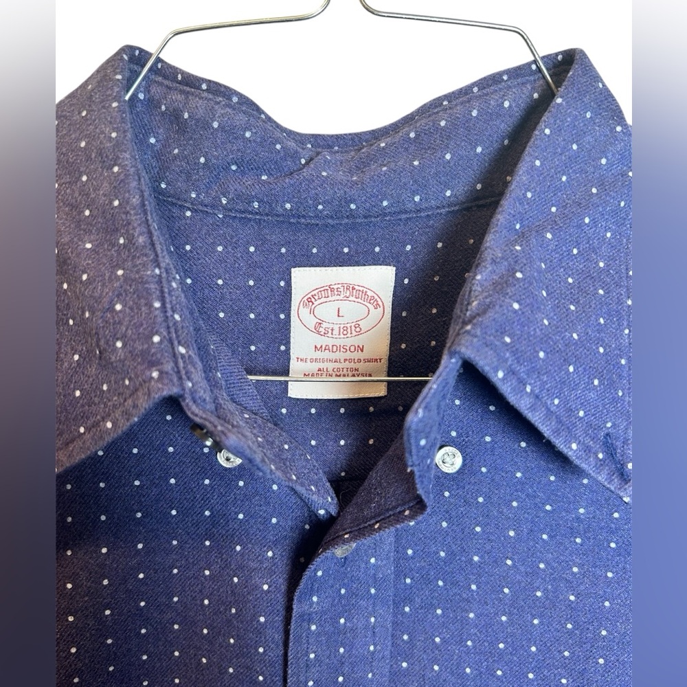 Brooks Brothers Blue With White Polka Dot Flannel Madison Fit Size Large - Picture 3 of 4